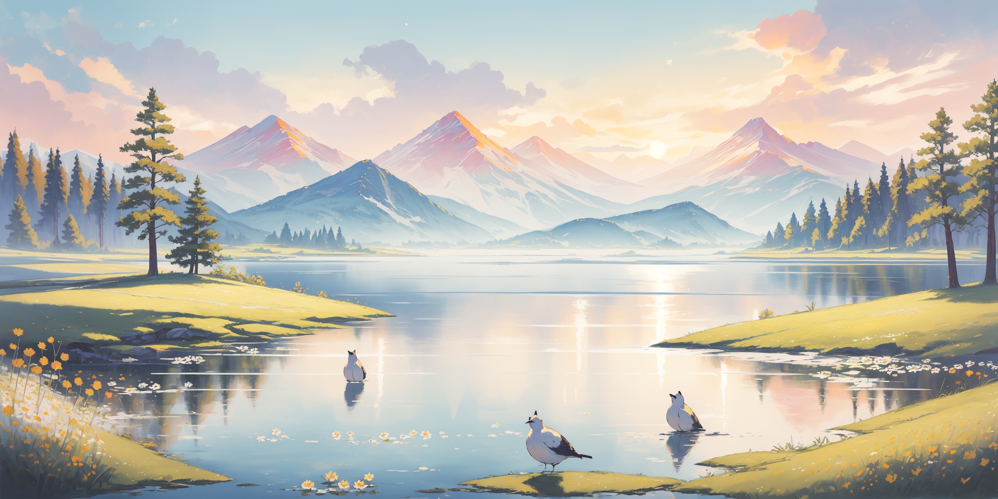 scenery,outdoors,beautiful detailed sky,beautiful detailed glow,best shadow,panorama,(Marshland, Sunrise, Birds, Water, Reeds, Reflection, Serenity, Colors:1.3),(Glacier lake, Kayaking, Afternoon sun, Icebergs, Adventure, Crystal-clear water:1.2),(Cherry blossoms, Magnolia trees, Park benches, Joggers, Urban skyline, Afternoon sun:1.1),(masterpiece, best quality, beautiful and aesthetic:1.3),extremely detailed CG,ultra-detailed,beautiful concept illustration,illustration,extremely fine and beautiful,perfect details,<lora:YOUHUA:1>,oil painting \(medium\),