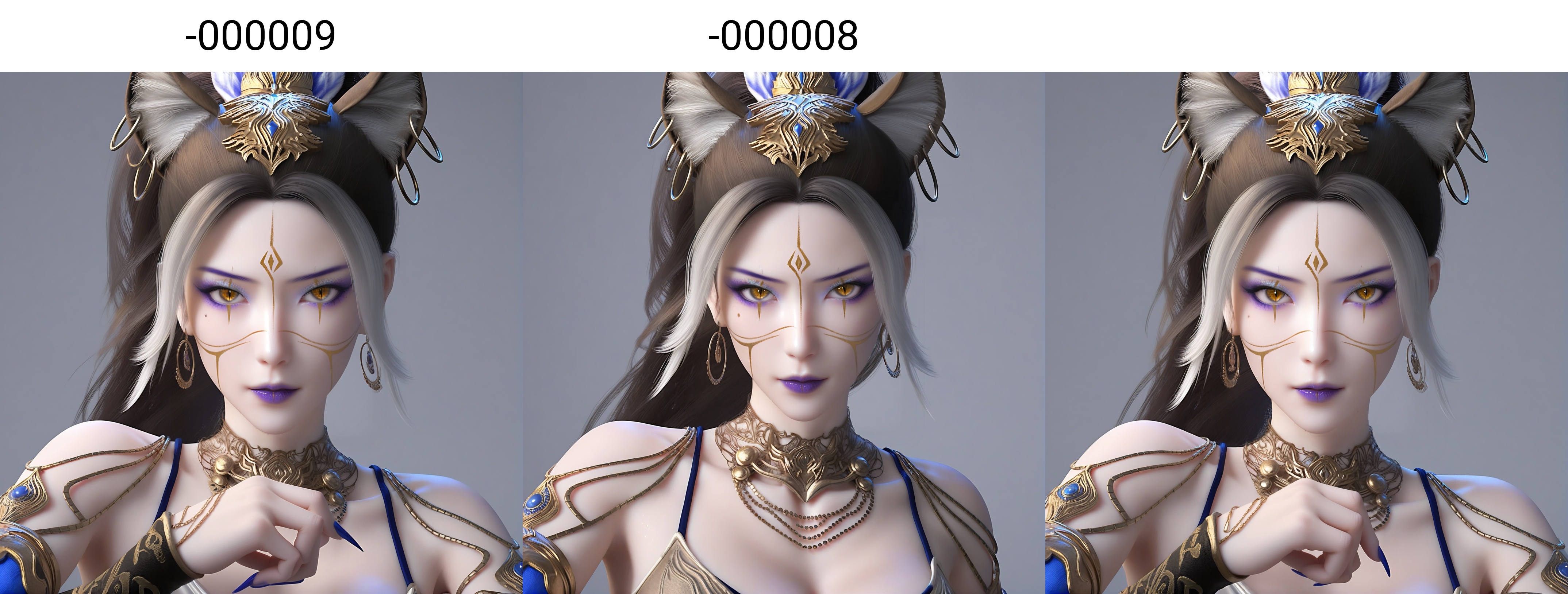 (score_9),upper body, <lora:凤羽-apony-000009:0.83>,fy,1girl,solo,long hair,braided ponytail,hoop earrings,streaked hair,animal ear fluff,cat ears,brown hair,hair ornament,purple lips,facial mark,layered necklaces,purple eyeshadow,scar across eye,brown eyes,forehead mark,feather hair ornament,exotic costume,jewelry,metal collar,bustier,arm guards,detached sleeves,bracer,see-throug,(see-through cleavage),<lora:perfect eyes_v1:0.8>,light blush,slit_pupils,bright_pupils,Expressiveh,<lora:Expressive_H-000001:0.8>,collarbone,(glamor:1.2),curvy,BREAKlooking at viewer,front view,<lora:e肤色滑块:0.25>,fair_skin,(pale_skin),(white skin),<lora:e色温:0.35>,light skin,(sweaty_skin),<lora:RealisticSkinv1_ponyv6_loraplus:0.3>,real skin,<lora:皮肤凹痕:1.2>,BREAKsimple background,grey background,ultra-detailed skin texture,detailed textures,4K ultra HD,sharp focus,high detail,natural lighting,high contrast,hearts,<lora:SDS-XL泛光调节器_v1.0:1>,Volumetric Lighting,Tyndall effect,