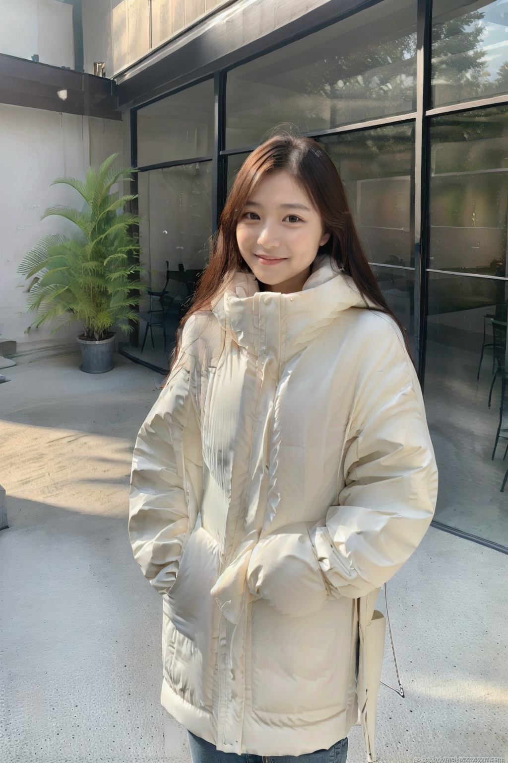 (1girl:1.3), (best quality, masterpiece, ultra high resolution),(photorealistic:1.3), (realistic:1.3), depth of field, (day:1.2), (cinematic lighting:1.2), plump,  beautiful puffer jacket <lora:PufferJacketWhiteZc:0.8>
