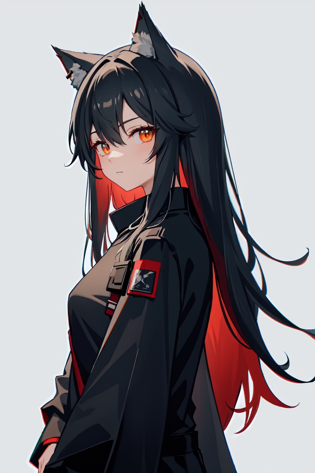 texas_(arknights),wolf_girl,simple_background,animal_ear_fluff,long_sleeves,closed_mouth,1girl,solo,looking_at_viewer<lora:texas_(arknights):1>,simple background,white backgroundmasterpiece,best quality, highly detailed, 
