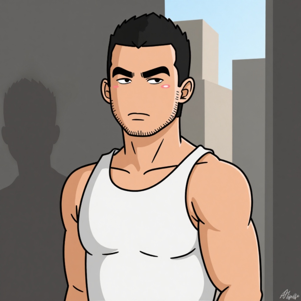 laohu,1man,laohu,mature male,white tanktop,
