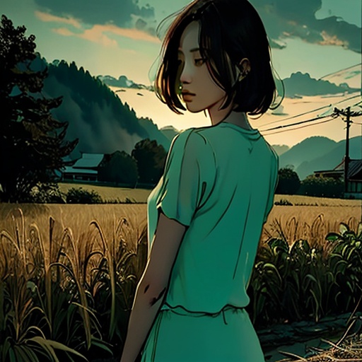 mj,<lora:mj_v1.0:0.8>,1girl,old,solo,masterpiece,best quality,A Green Hill Far Away,:),arms crossed,ass focus,Stretching,intense shadows,