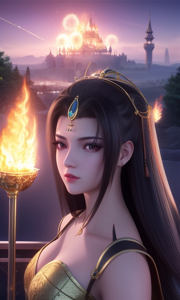 (,1girl, ,best quality, ),looking at viewer, <lora:404-DA-仙逆-凤栾:0.8> ,,,ultra detailed background,ultra detailed background,ultra realistic 8k cg, ,masterpiece, (( , )),tamari \(flawless\),    ,castle,     pyrokinesis,  (()), (),