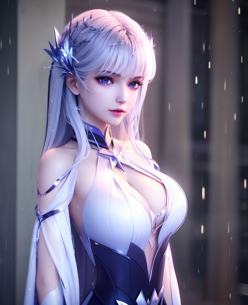 <lora:587-DA-神印王座-圣采儿-觉醒:0.8>(,1girl, ,best quality, ),looking at viewer,masterpiece, (( , )),,ultra realistic 8k cg, ,      ,building, bare_shoulders,cleavage cutout, eyelashes,magic,hydrokinesis,sweat, wet, rain, ,       (cleavage), (),