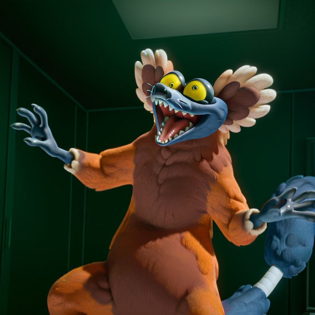 anthropomorphic lemur,  3d stylized cartoon animal,  orange body fur on Tensor.Art