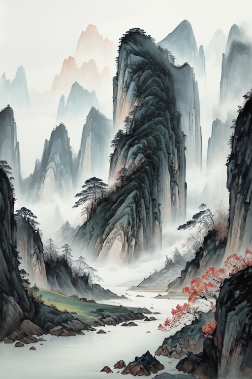 Exquisite work, masterpiece, master composition,ultra highres,ink painting,chinese painting,National tide landscape painting,