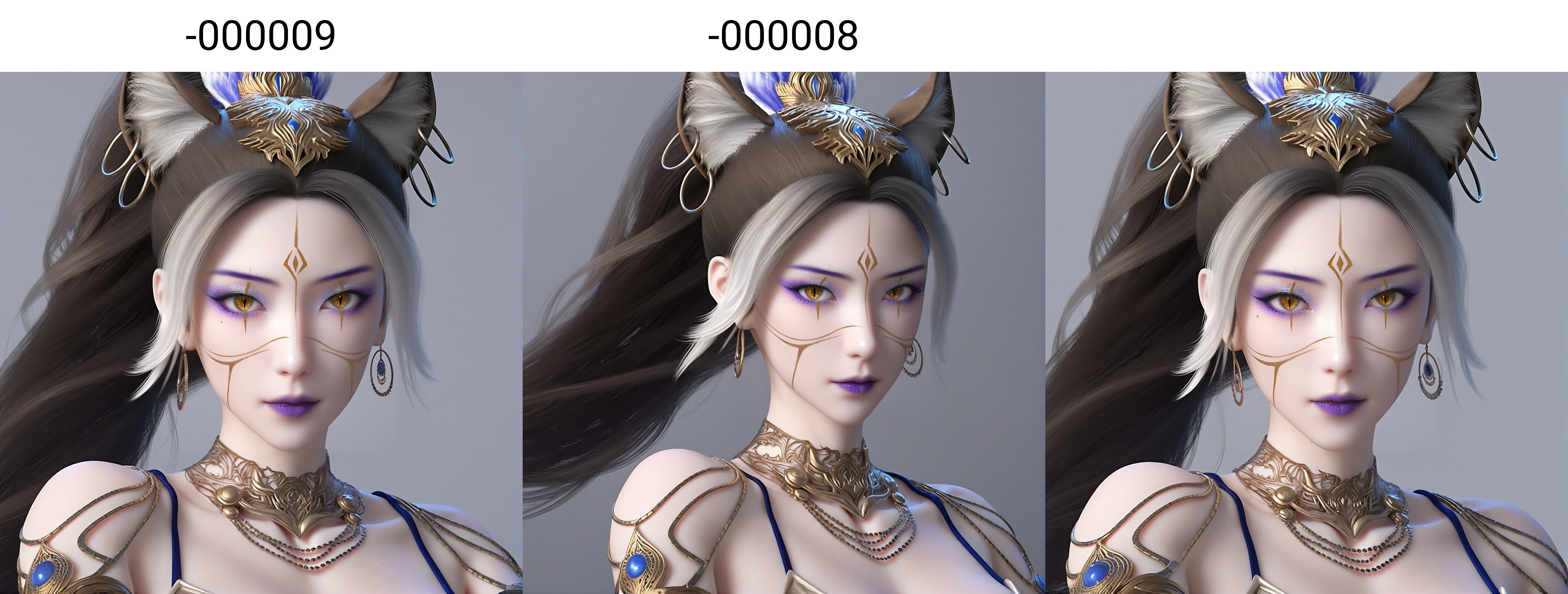 (score_9),upper body,<lora:凤羽-apony-000009:0.8>,fy,1girl,solo,long hair,braided ponytail,hoop earrings,streaked hair,animal ear fluff,cat ears,brown hair,hair ornament,purple lips,facial mark,layered necklaces,purple eyeshadow,scar across eye,brown eyes,forehead mark,feather hair ornament,exotic costume,jewelry,metal collar,bustier,arm guards,detached sleeves,bracer,<lora:perfect eyes_v1:0.8>,light blush,slit_pupils,bright_pupils,Expressiveh,<lora:Expressive_H-000001:0.8>,collarbone,(glamor:1.2),curvy,BREAKlooking at viewer,front view,<lora:e肤色滑块:0.25>,fair_skin,(pale_skin),(white skin),<lora:e色温:0.35>,light skin,(sweaty_skin),<lora:RealisticSkinv1_ponyv6_loraplus:0.3>,real skin,<lora:皮肤凹痕:1.2>,BREAKsimple background,grey background,ultra-detailed skin texture,detailed textures,4K ultra HD,sharp focus,high detail,natural lighting,high contrast,hearts,<lora:SDS-XL泛光调节器_v1.0:1>,Volumetric Lighting,Tyndall effect,