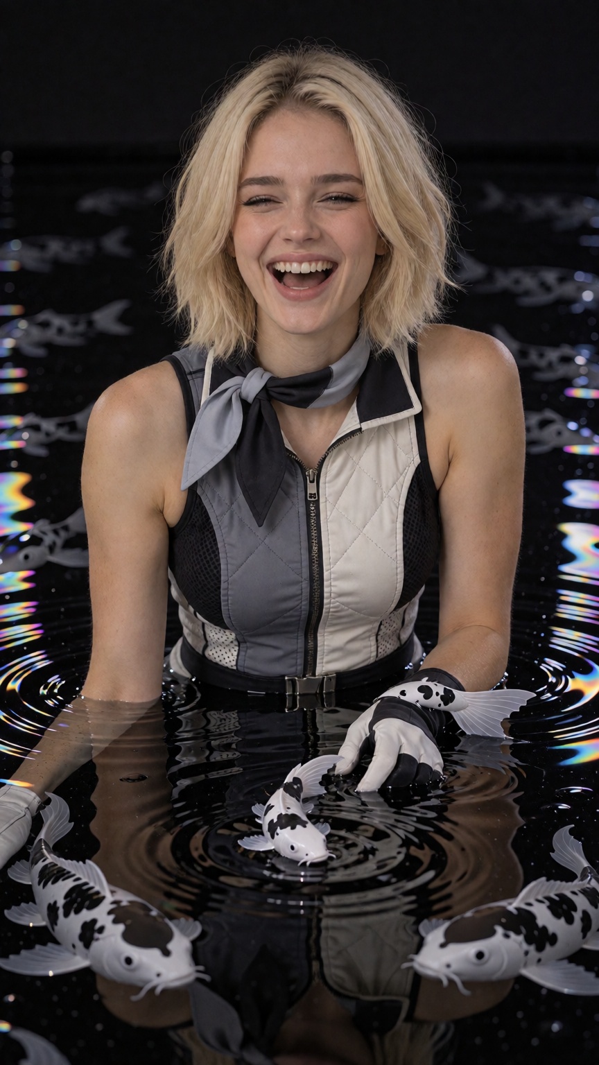 NikaX.blonde bob A photorealistic cinematic photograph of a 24-year-old young woman,  alone in the frame. **Core Concept:*...