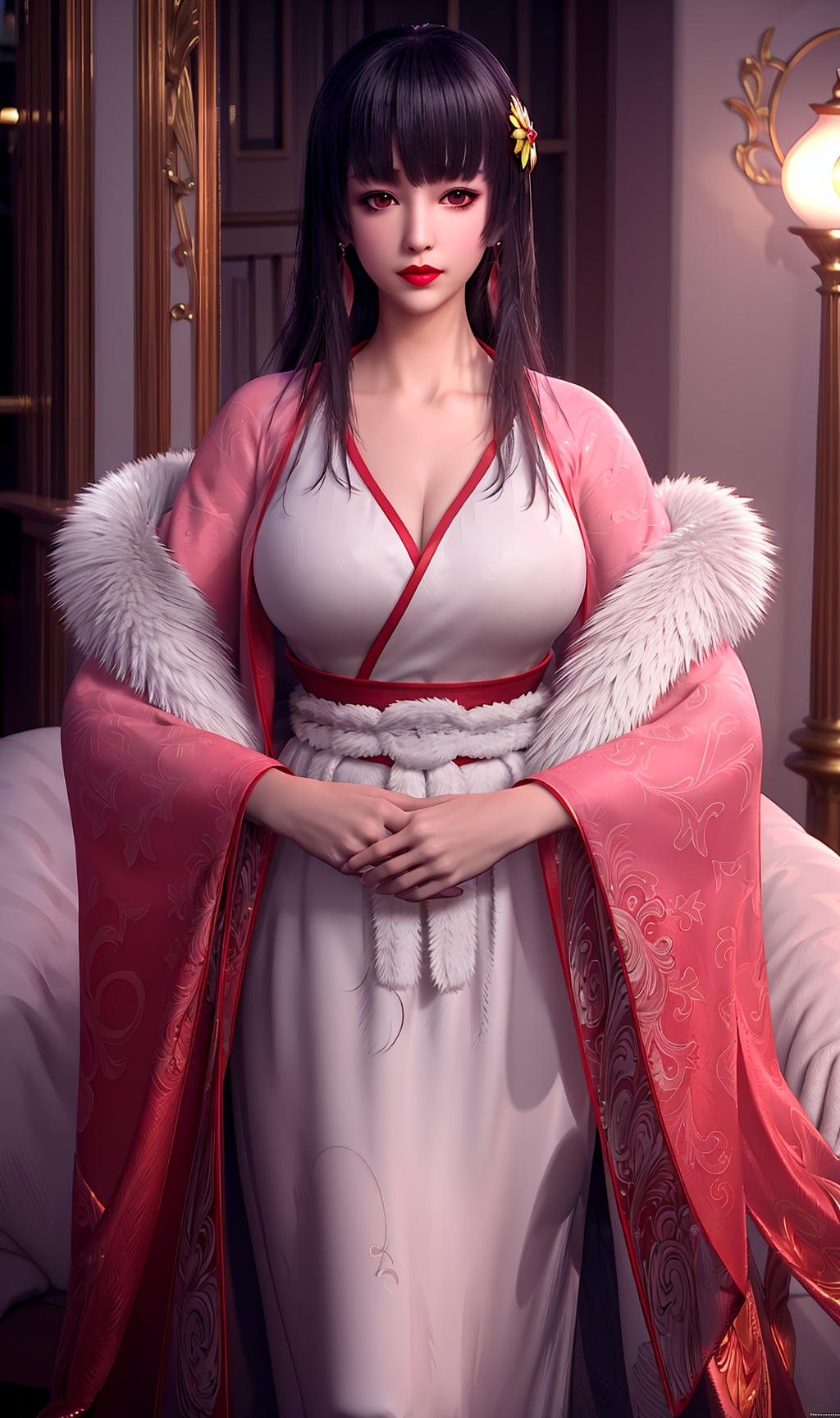 3D,masterpiece,(best quality),(makeup),official art, extremely detailed cg 8k wallpaper,((crystalstexture skin)), (extremely delicate and beautiful),(highly detailed),(face),(closed_mouth),(1girl), (solo), (jewelry), (earrings),(black_hair),(long_hair),(hair_ornament),(handwear),(breasts),(standing),((upper_body)),(dress),(skirt),(shiny_clothes),(city,outdoor,bed),(multicolored_clothes),(multicolored_dress),,(sash),(coat),,(mink_cashmere),(shawl),,((looking_at_viewer)),((Facing the camera)),, <lora:hipoly3DModelLora_v10:0.3>