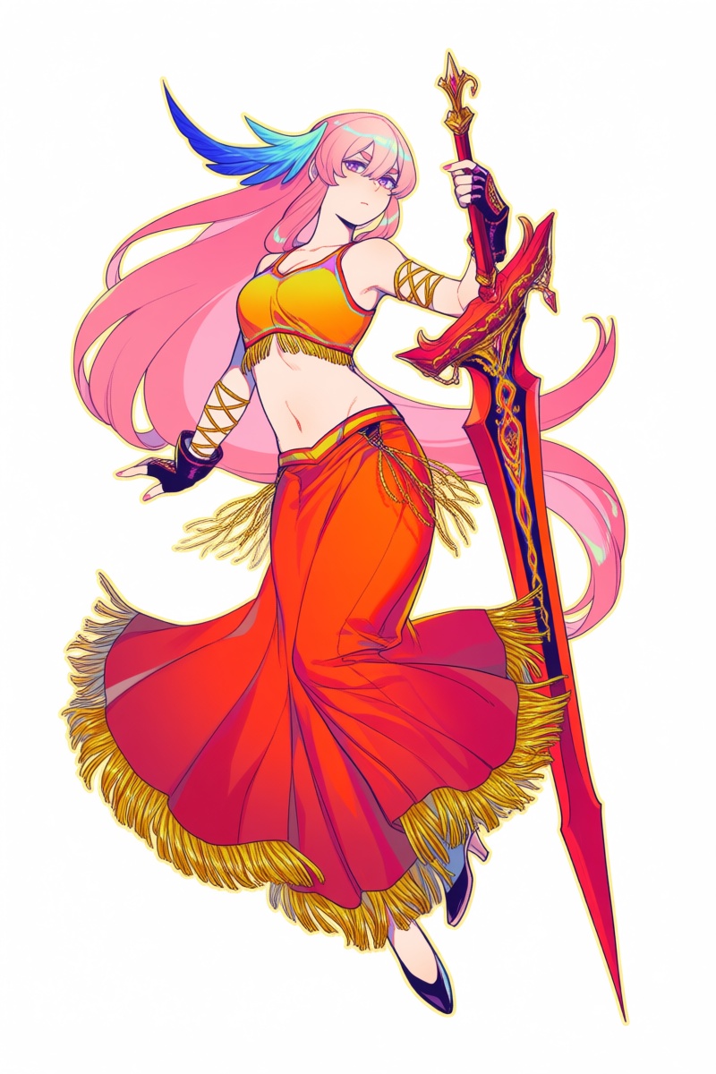 @tbst,  A female character with long pink hair stands in mid-air,  holding a large on Tensor.Art