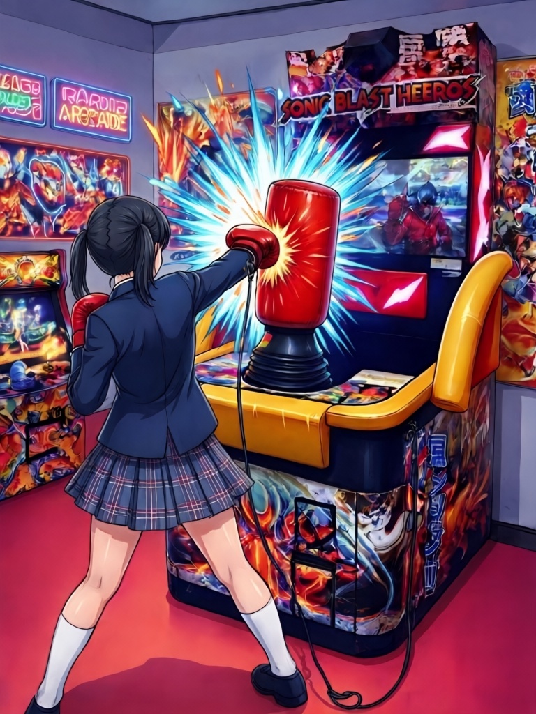sonic blast heroes,  punching machine,  screen on Tensor.Art