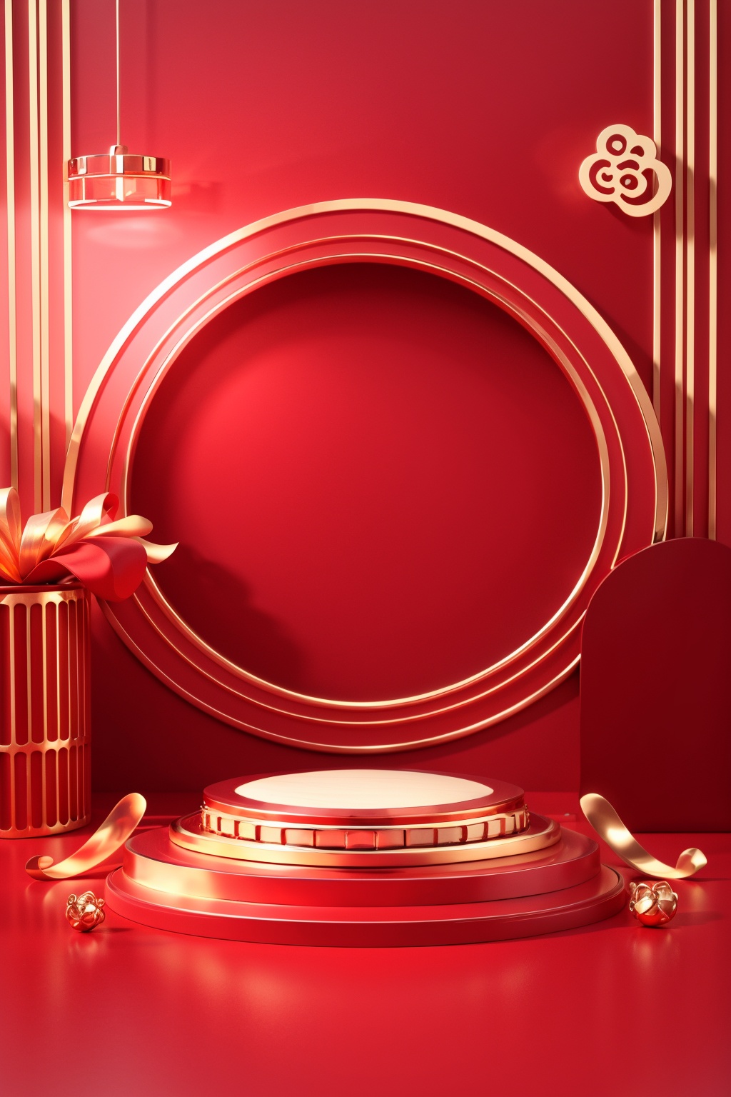 masterpiece,best quality,CNY_stage,red theme, still life, no humans, ring, jewelry, red background, ribbon, shadow, ornate ring, wedding ring