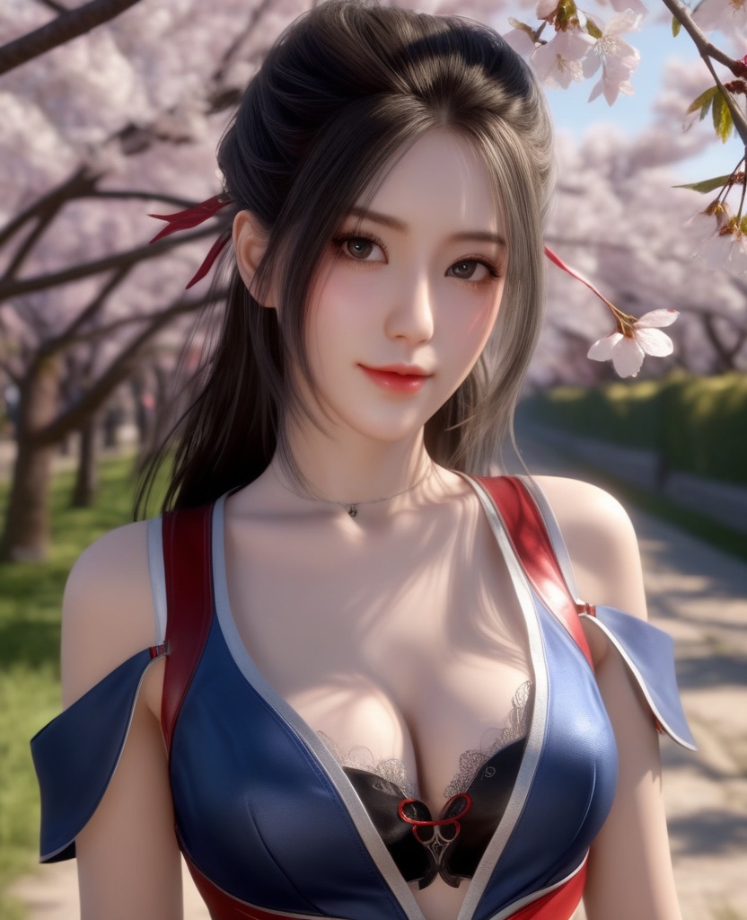 <lora:574-DA-XL-天行九歌-焰灵歌:0.8>(,1girl, ,best quality, ),looking at viewer,  ultra detailed background,ultra realistic 8k cg,ultra detailed 8k cg,masterpiece,upper body,  (( , )),, ,science fiction,mole, ultra realistic 8k cg, ,    ,outdoors, sun,sunlight, cherry blossoms,      (cleavage), (),