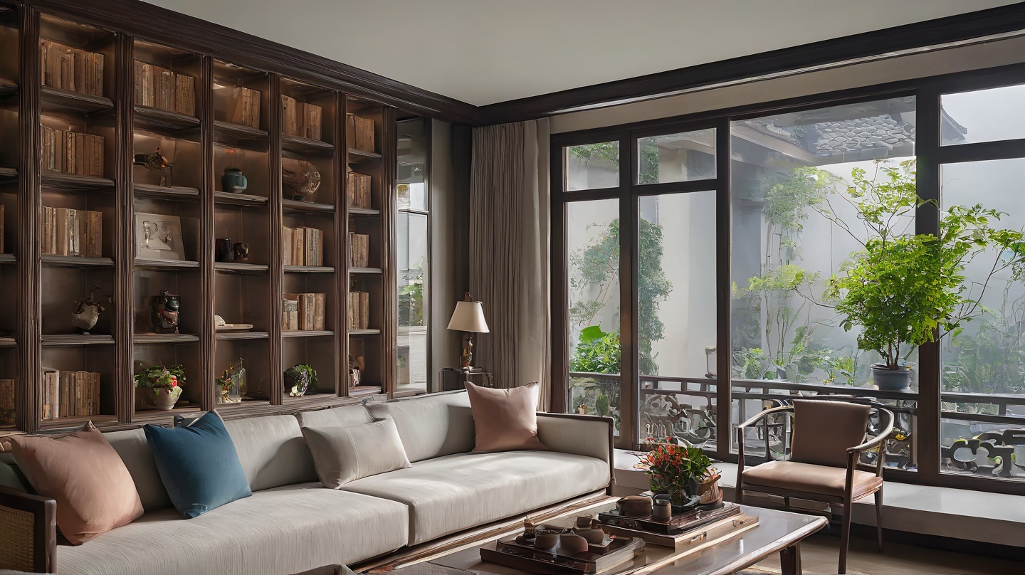 xinzhongshi,<lora:xinzhongshi XL1.0:0.8>,, no humans,window,table,couch,indoors,chair,wooden floor,vase,cup,lamp,potted plant,book,flower,shelf,plant,masterpiece,8K,reality,day,incredibly absurdres,huge filesize,