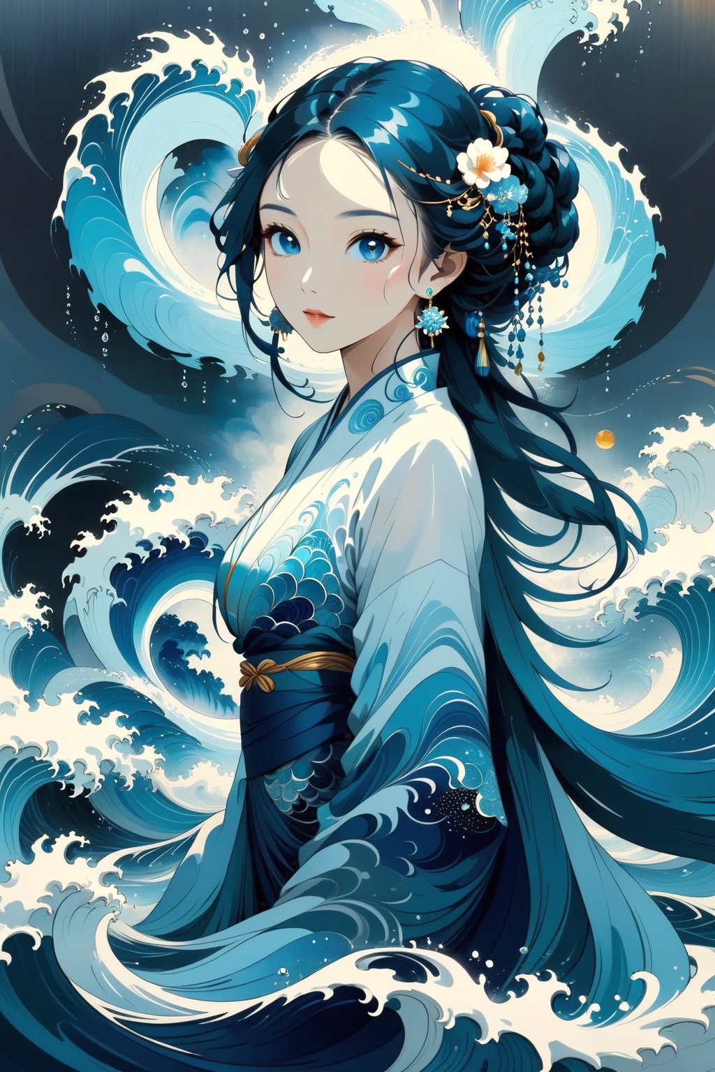 masterpiece,high detail,ArsMJStyle,dnddarkestfantasy,masterpiece,stunning oriental water spirit woman,made of ripples of water,abstract,fractal art. highest definition,HD32K,wallpaper,hyperdetailed,concept art,
