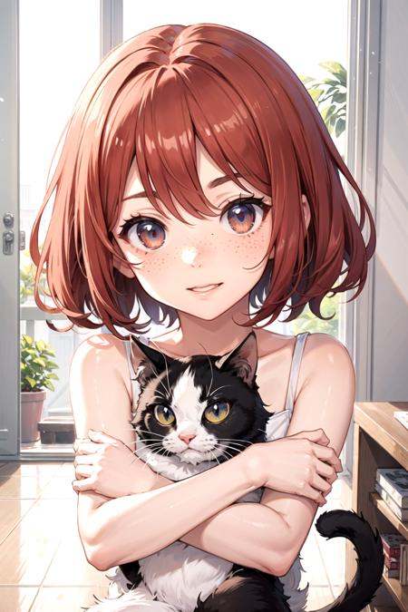 a beautiful anime girl,  red hair,  freckles on Tensor.Art