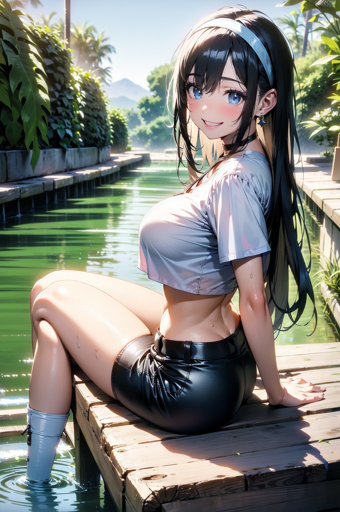 girl,  river,  log on Tensor.Art