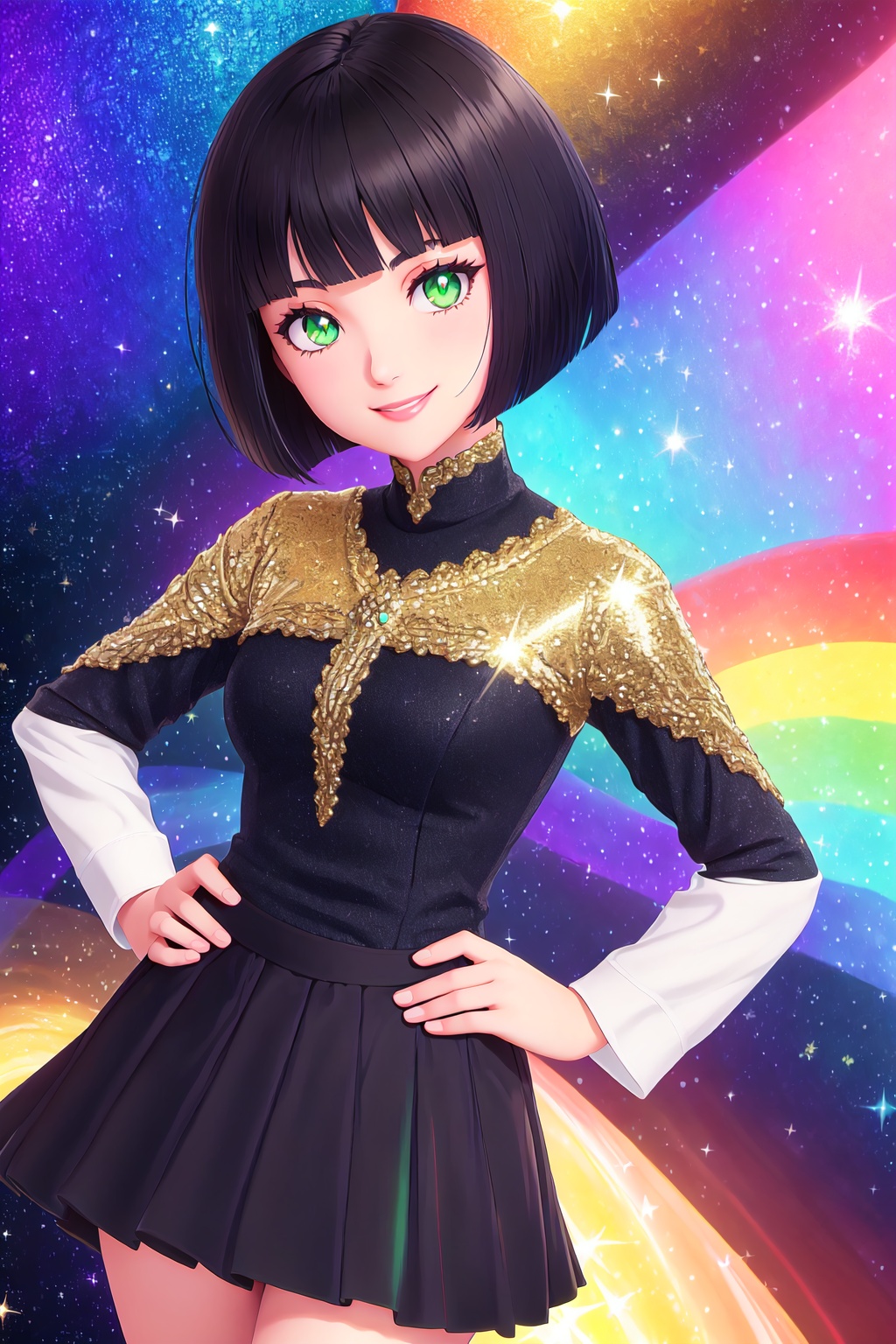 black hair,  green eyes,  short hair on Tensor.Art