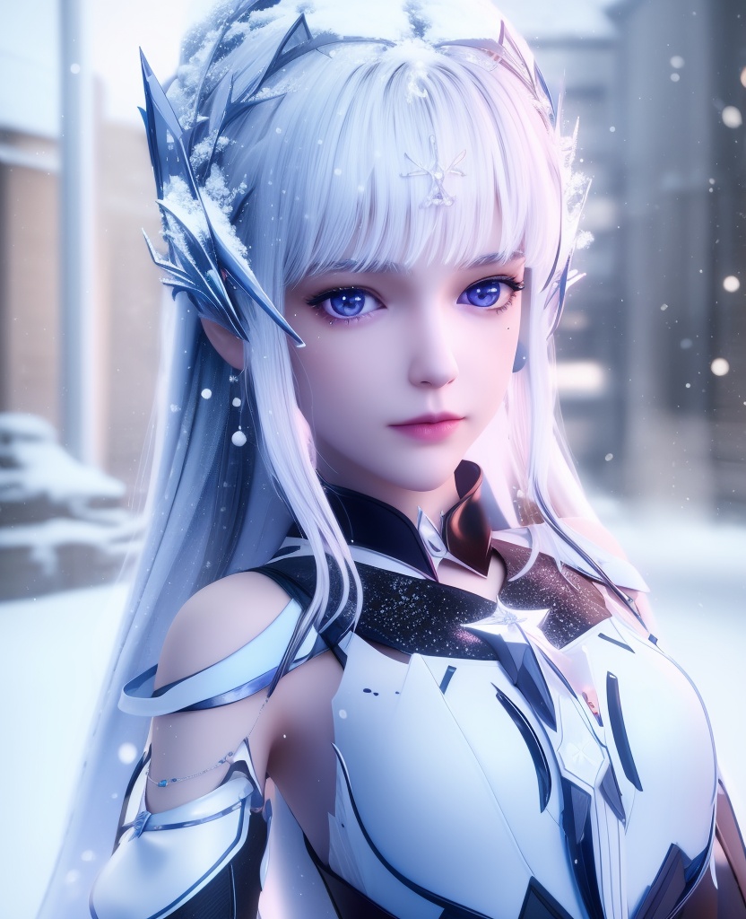 <lora:587-DA-神印王座-圣采儿-觉醒:0.8>(,1girl, ,best quality, ),looking at viewer,masterpiece, (( , )),, realistic,science fiction,mole, ultra realistic 8k cg, ,outdoors, snow, snowing,