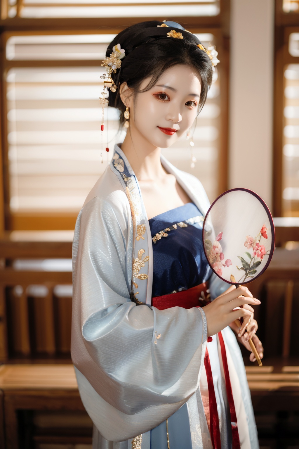 1girl,tuanshan,traditional attire,holds a fan,upper body,, masterpiece,best quality,very aesthetic,absurdres,