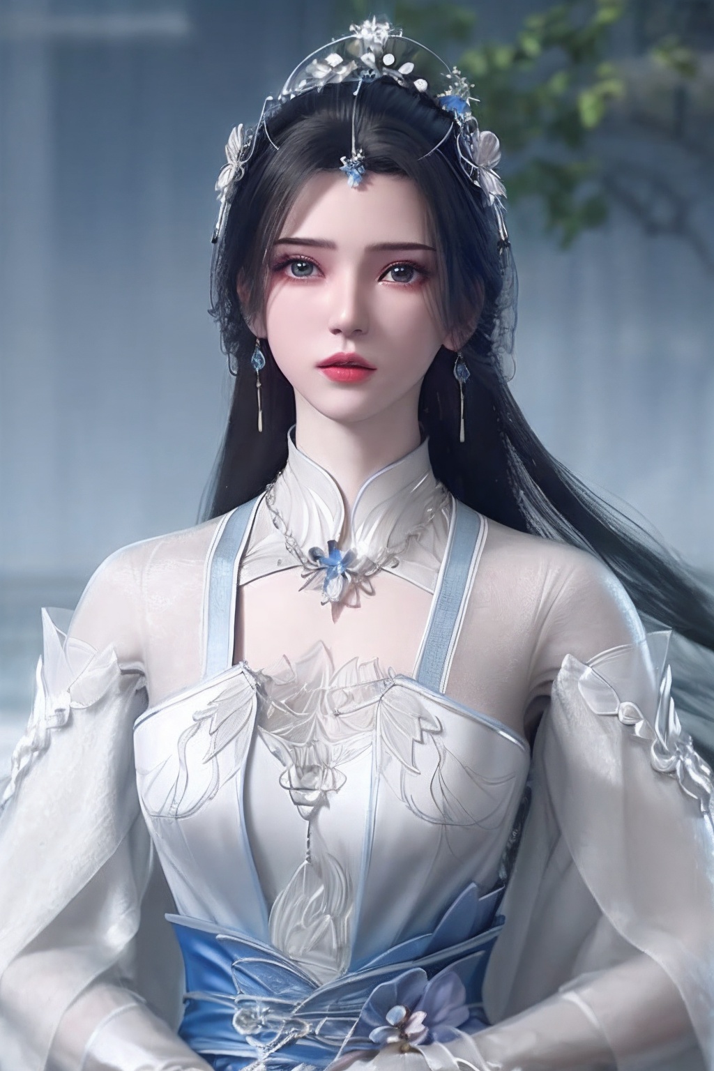 real,photo realistic,highly detailed,(masterpiece),(high quality),best quality,super detailed,full detail,4k,8k,limuwan,1girl,dress,earrings,black hair,hair ornament,solo,jewelry,white dress,long hair,flower sea,upper_body,