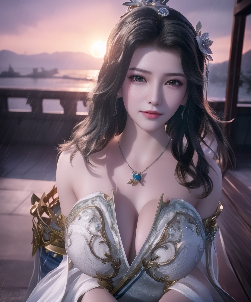 <lora:542-DA-万界至尊-青雉:0.8>(,1girl, ,best quality, ),looking at viewer,  ,,ultra detailed 8k cg, ultra detailed background ,ultra realistic 8k cg,          cinematic lighting, cinematic bloom, (( , )),,  , unreal, science fiction,  luxury, jewelry, diamond, pearl, gem, sapphire, ruby, emerald, intricate detail, delicate pattern, charming, alluring, seductive, erotic, enchanting, hair ornament, necklace, earrings, bracelet, armlet,halo,masterpiece, (( , )),, realistic,science fiction,mole,   ,cherry blossoms,,(((Best quality, masterpiece, ultra high res, (photorealistic:1.4), raw photo, 1girl, ,rain, , sunlight, sunset, qianqiu wanxia,     )))  (cleavage), (),