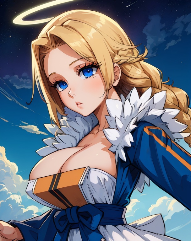 CelestialHostess,  blonde hair with a single braid,  blue eyes on Tensor.Art