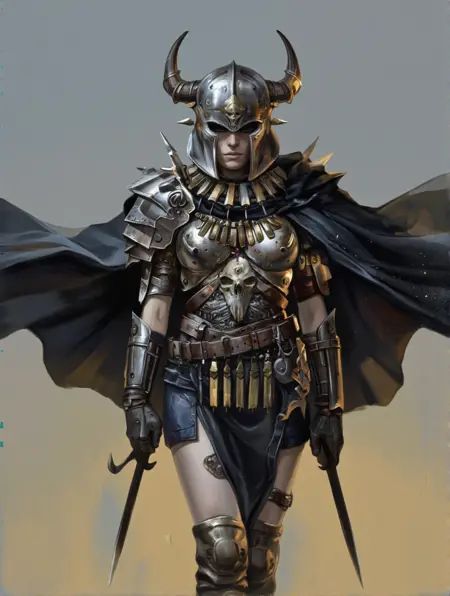 Yurimazum art style.Create a detailed,  fantasy-inspired digital illustration of a female warrior figure standing against...