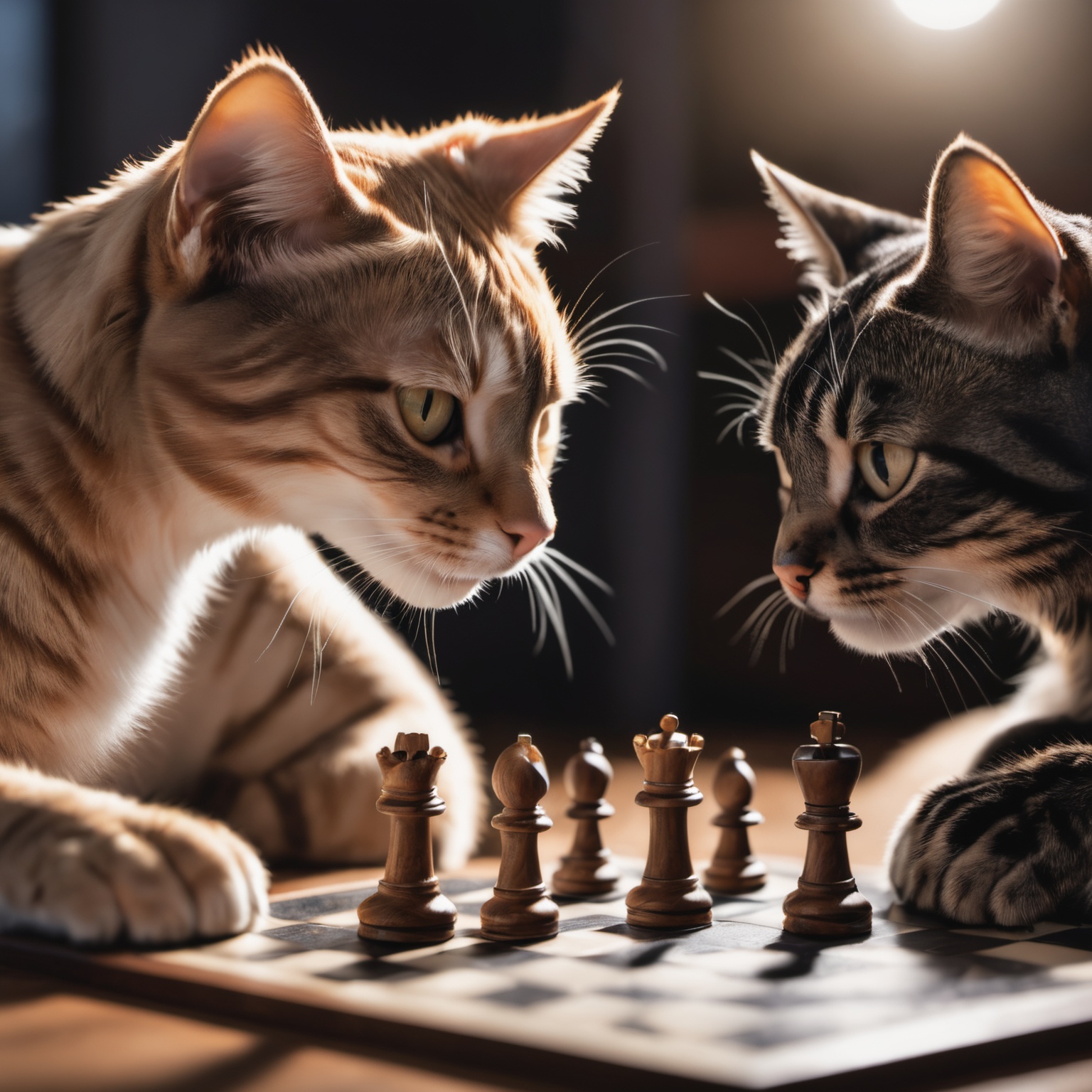 photo of 2 cats playing chess,  detailed light,  high quality photography on Tensor.Art