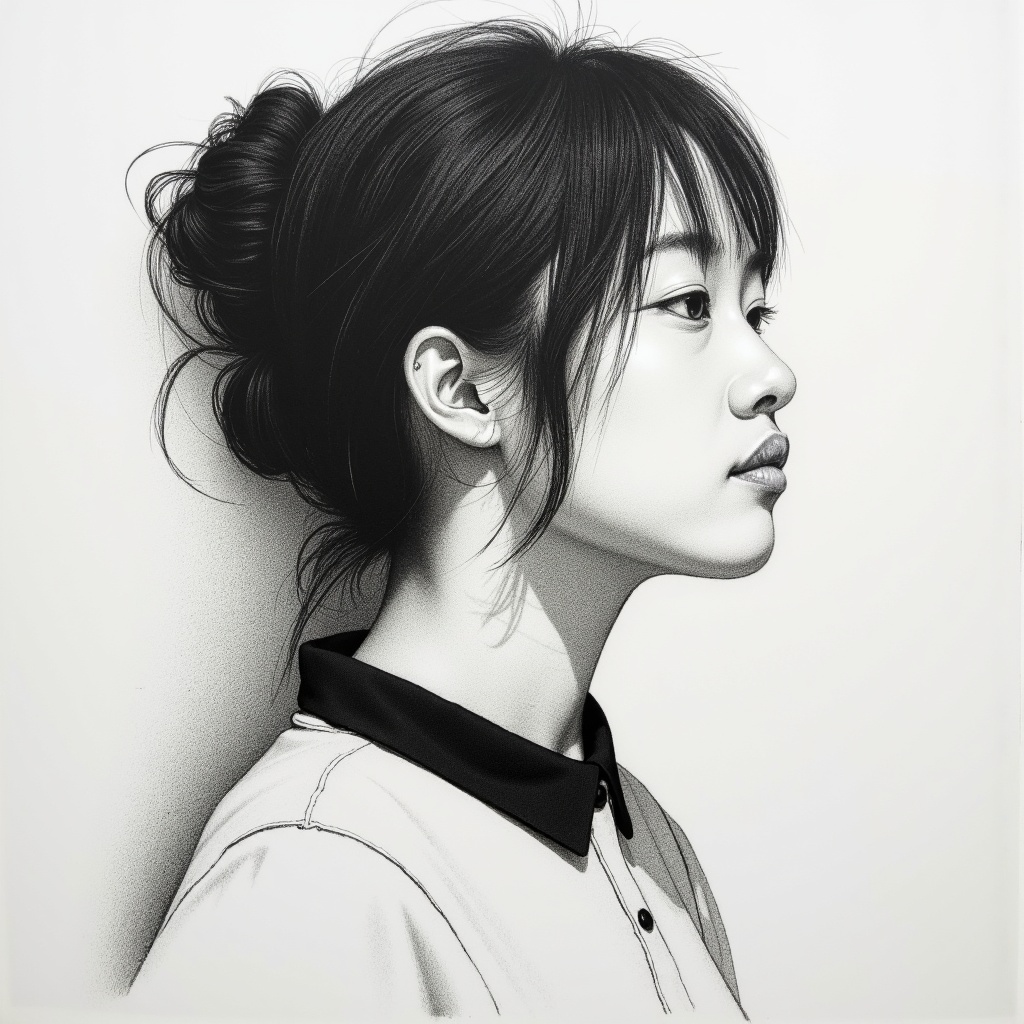 arafed drawing of a woman with a black collared shirt,charcoal portrait,detailed face of a asian boy,side profile waist up portrait,korean artist,detailed charcoal sketch,angle profile portrait,jung gi kim,detailed charcoal drawing,a charcoal drawing,portrait of a japanese ****,charcoal drawing,side profile cenetered portrait,side profile centered portrait,side profile portrait,black and white charcoal sketch,light charcoal drawing,charcoal sketch,portrait drawing,chiaroscuro portrait,rough charcoal sketch,professional portrait drawing,portrait a 1 5 - year - old boy,realistic graphite,charcoal pencil,charcoal and champagne,artsation contest winner,head centered portrait,portrait of 1 5 - year - old boy,realistic. cheng yi,kim jung gi,pencil and charcoal,charcoal on paper,