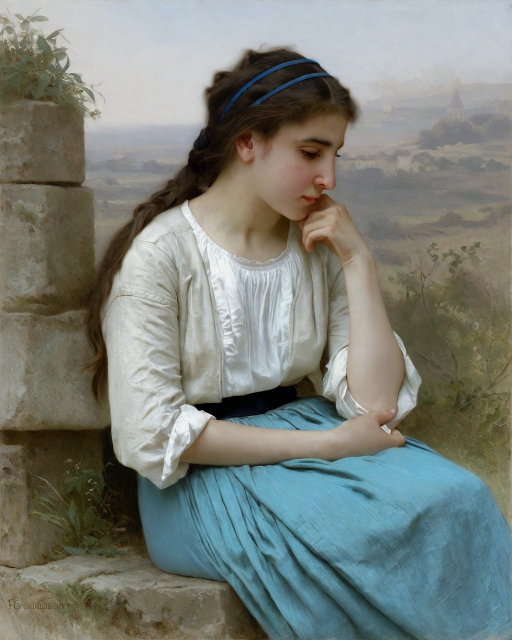 Bouguereau,  The image showcases a young girl,  possibly from the 19th century by user_684547306590104004 on Tensor.Art