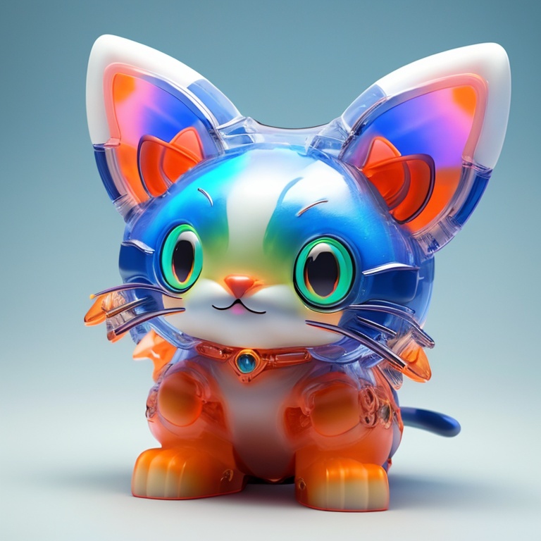 arttoy,3D rendering of kitty, gradient translucent glass molten body, Orange-blue gradient background, Right-hand view of the complete model isometric, White background 8k, hd<lora:arttoy-000006:0.8>