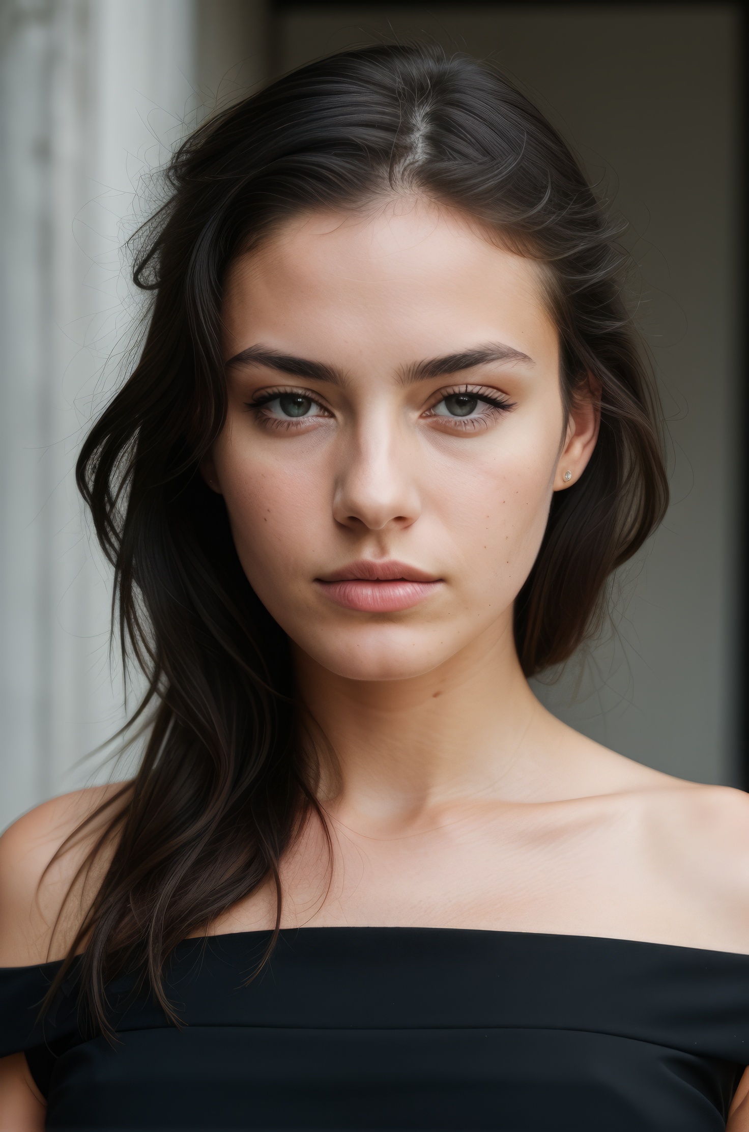high quality,  face portrait photo of a european young woman,  wearing black dress on Tensor.Art