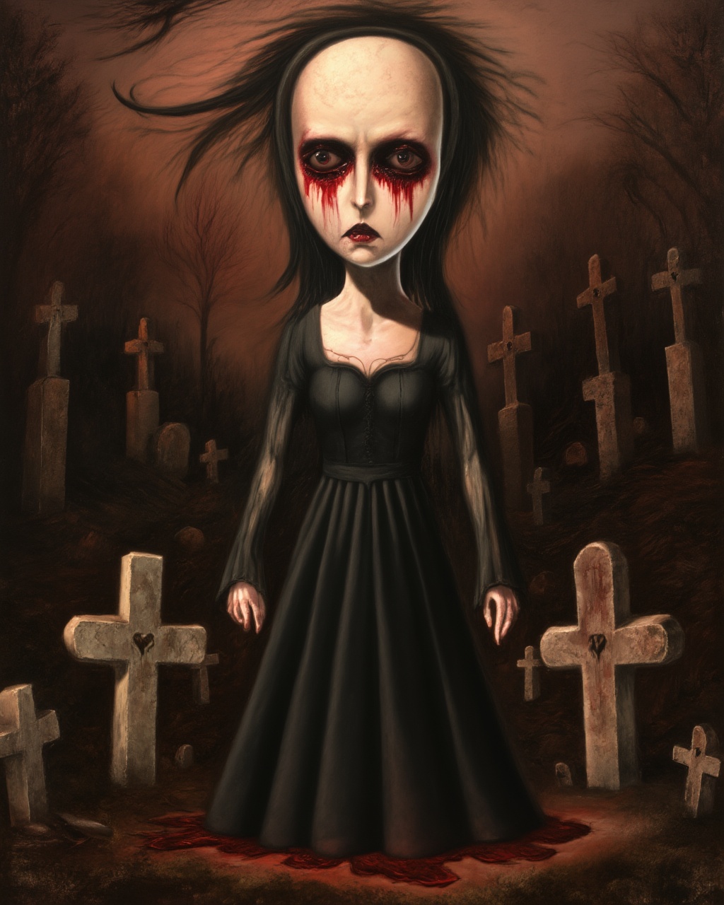 old oil painting of a gothic woman,  a skinny,  bloody eyes on Tensor.Art