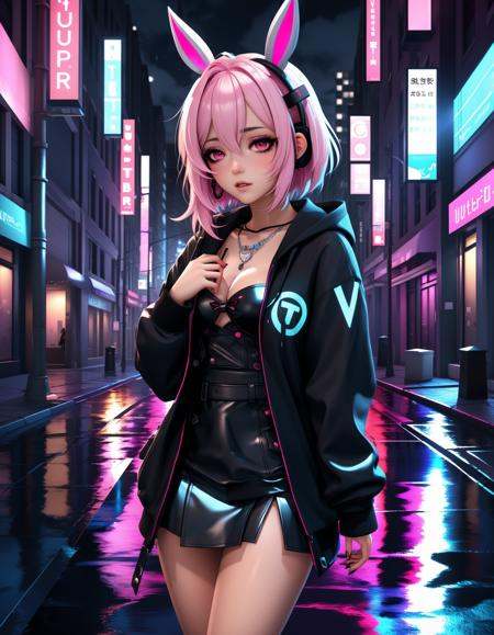 a failed vtuber working the streets,  night district,  hyperrealistic on Tensor.Art