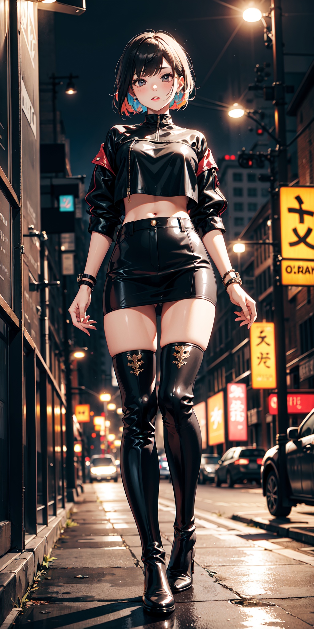 cute girl in thigh boots,  crop top,  panty on Tensor.Art