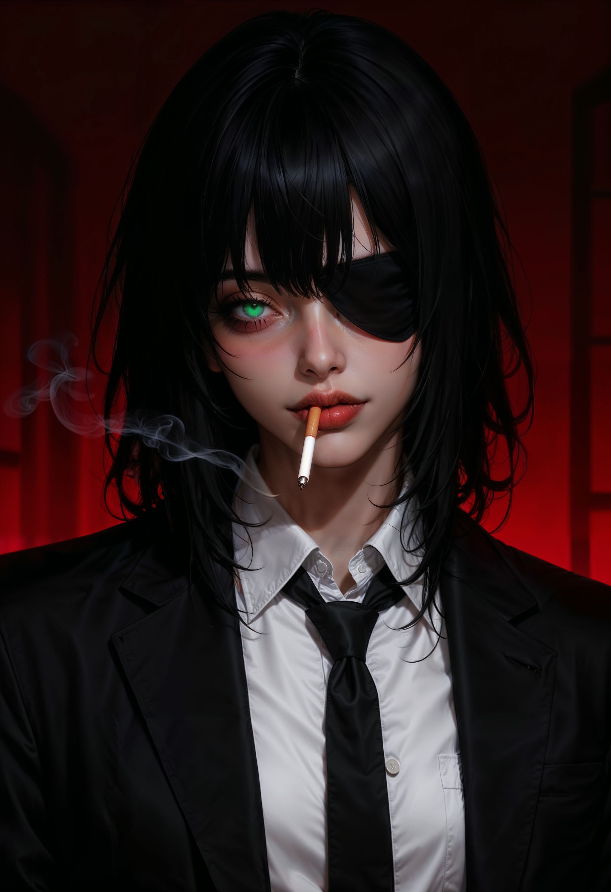 a highly detailed digital painting in a realistic,  anime-inspired style. The subject is a young woman with pale,  freckle...