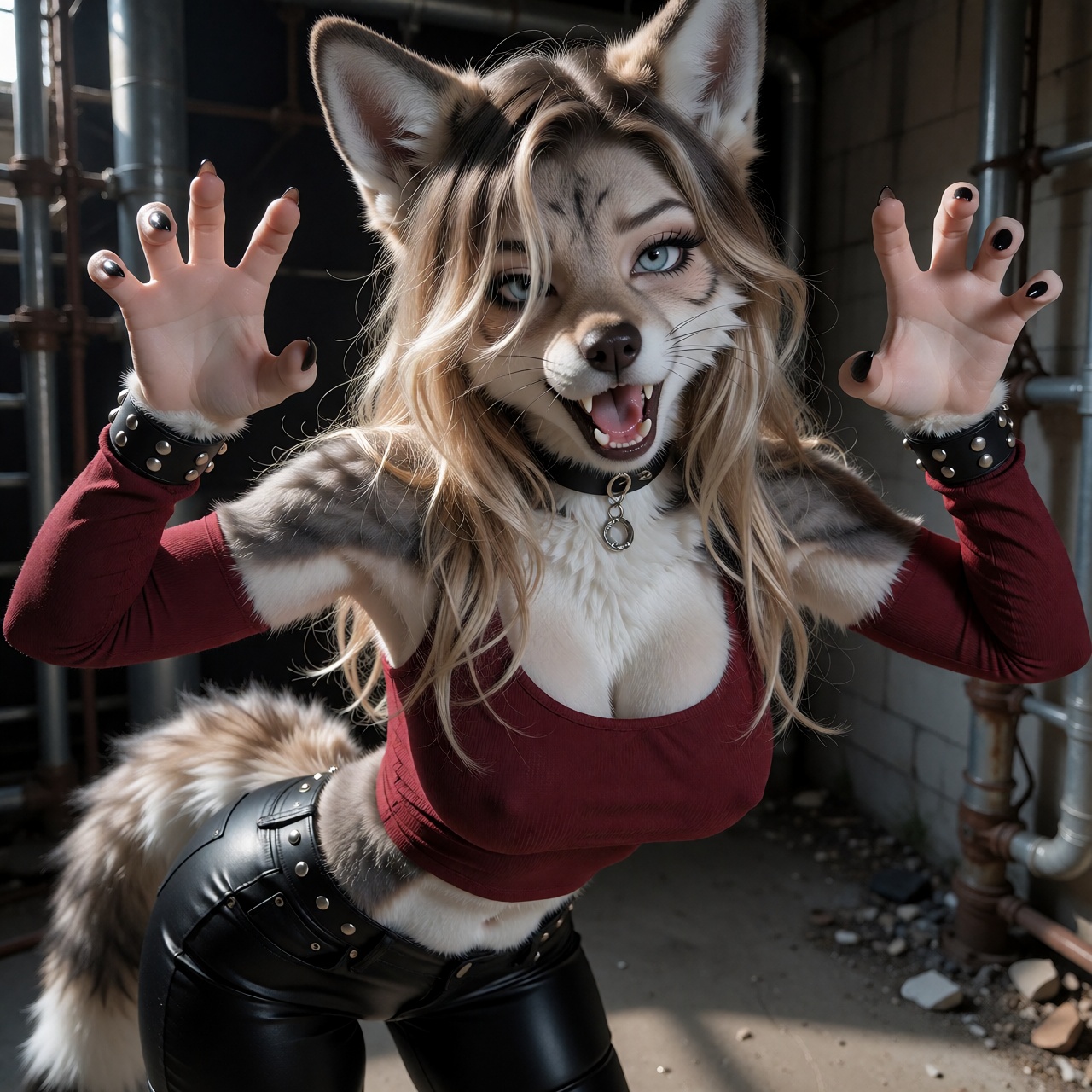 A furry anthropomorphic fox character appears in this image,  likely inspired by or part of general anime/furry art styles...
