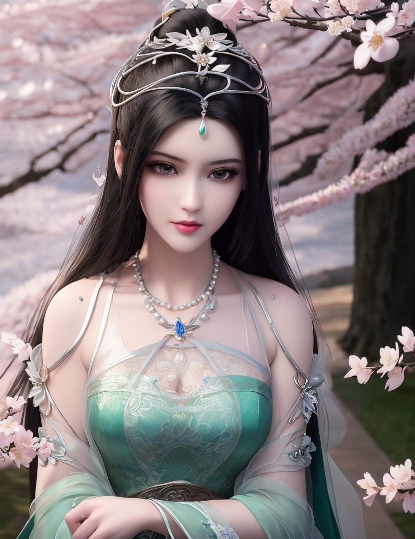 ultra realistic 8k cg, picture-perfect face, flawless, clean, masterpiece, professional artwork, famous artwork, cinematic lighting, cinematic bloom, perfect face, beautiful face, fantasy, dreamlike, unreal, science fiction,   lace, lace trim, lace-trimmed legwear,  (rich:1.4), prestige, luxury, jewelry, diamond, gold, pearl, gem, sapphire, ruby, emerald, intricate detail, delicate pattern, charming, alluring, seductive, erotic, enchanting, hair ornament, necklace, earrings, bracelet, armlet,halo((,1girl, pov,))  , ((((1girl, solo, ,cherry blossoms,outdoors, ))))<lora:DA_LinQingZhu:0.6>
