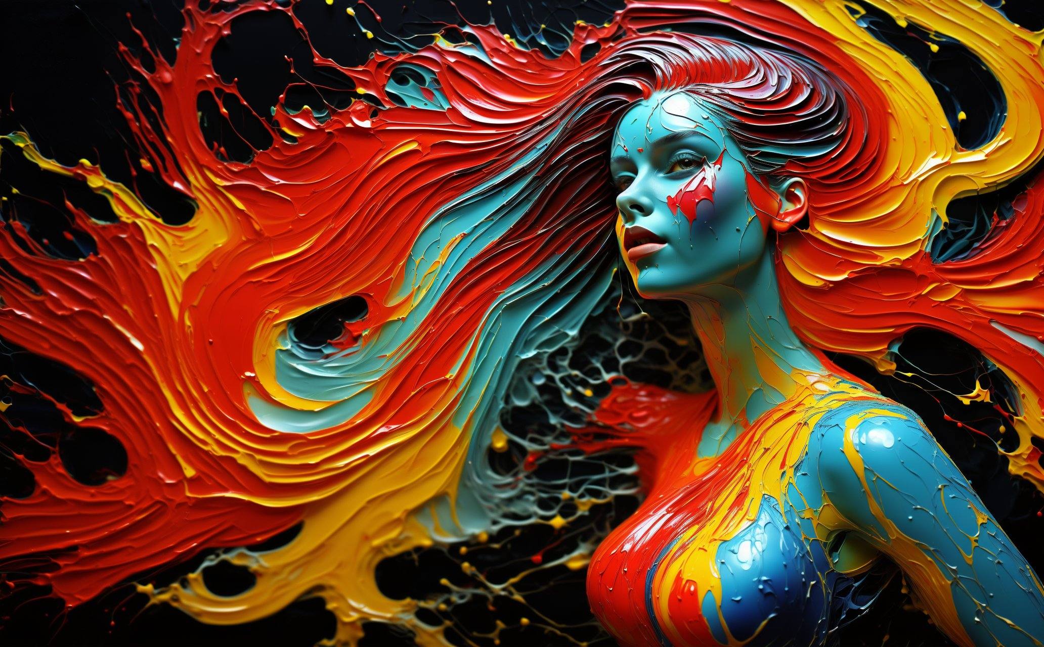 liquid art of a woman,  electricity,  oil painting on Tensor.Art