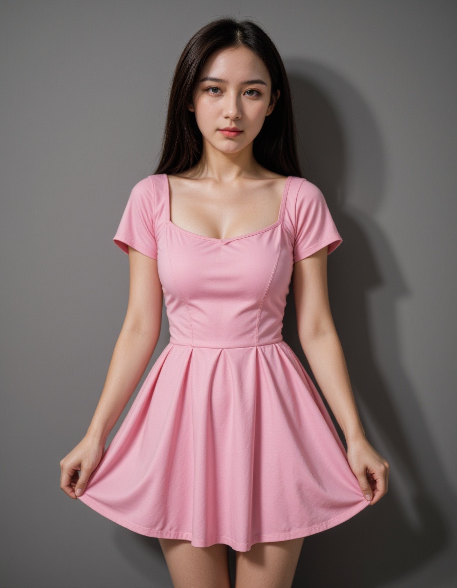 teenage,1girl,waist up,realistic,pink dress,