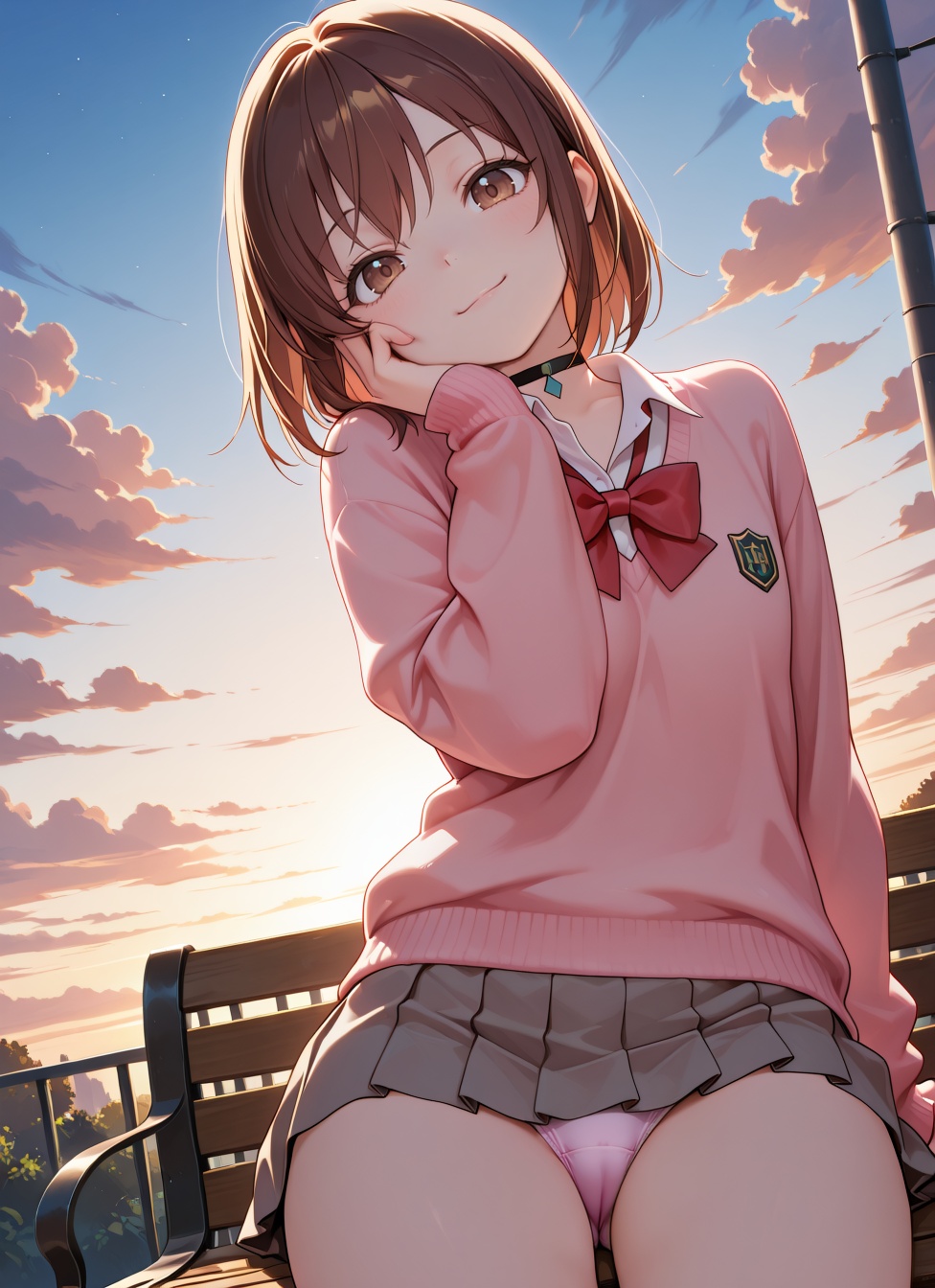 1girl,  brown eyes,  pink sweater on Tensor.Art