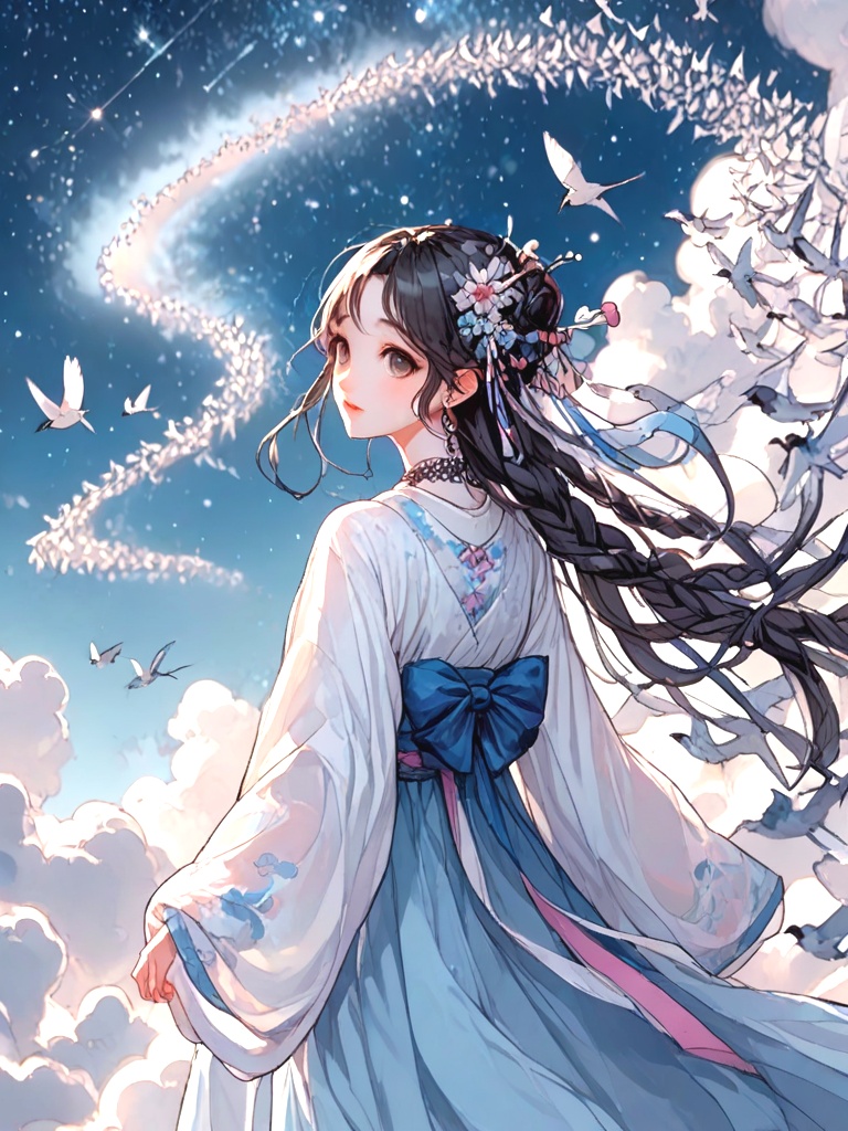 source_anime,  magpie bridge,  birds flock on Tensor.Art