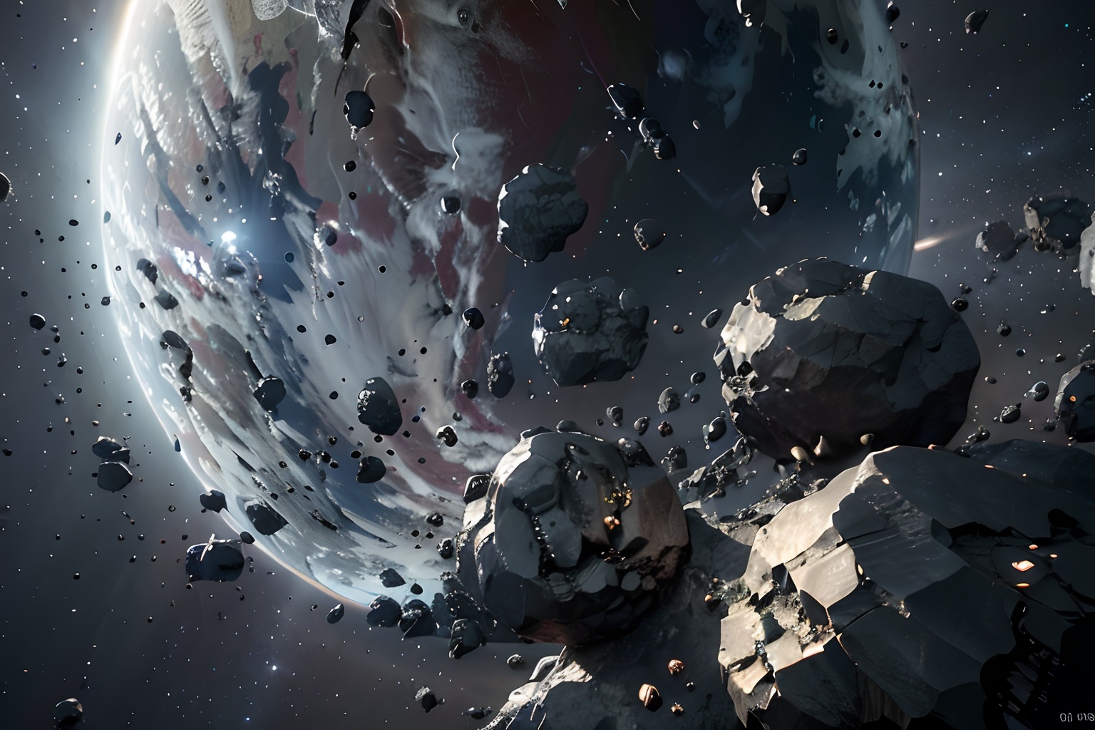 3d, realistic, highres, high quality, octane render, detailed, 4k wallpaper, sci-fi,eveonline, star citizen, cinematic light,(masterpiece), depth of field,  scenery, spacerock-scatter style, <lora:scatter rocks_20231128185243-000004:0.9>