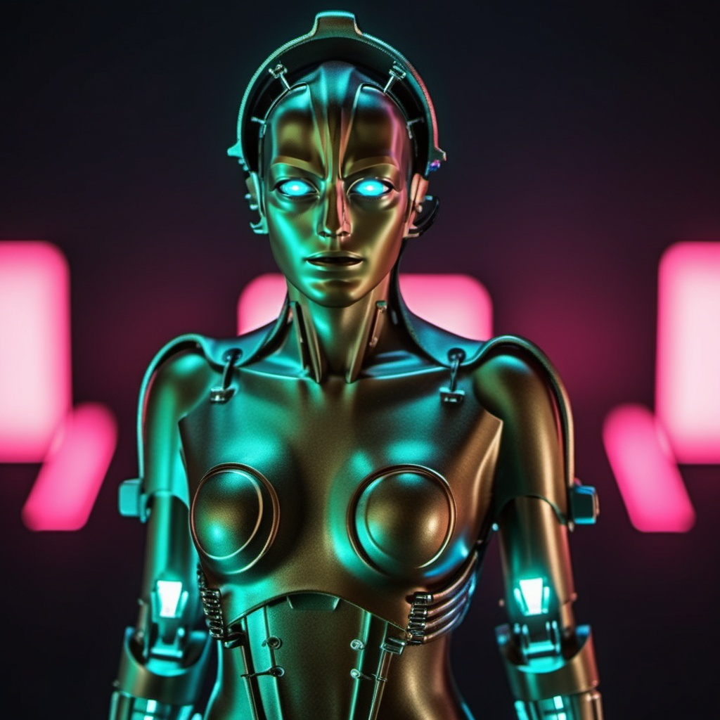 Maschinenmensch1024,  a robot,  cyberpunk background on Tensor.Art