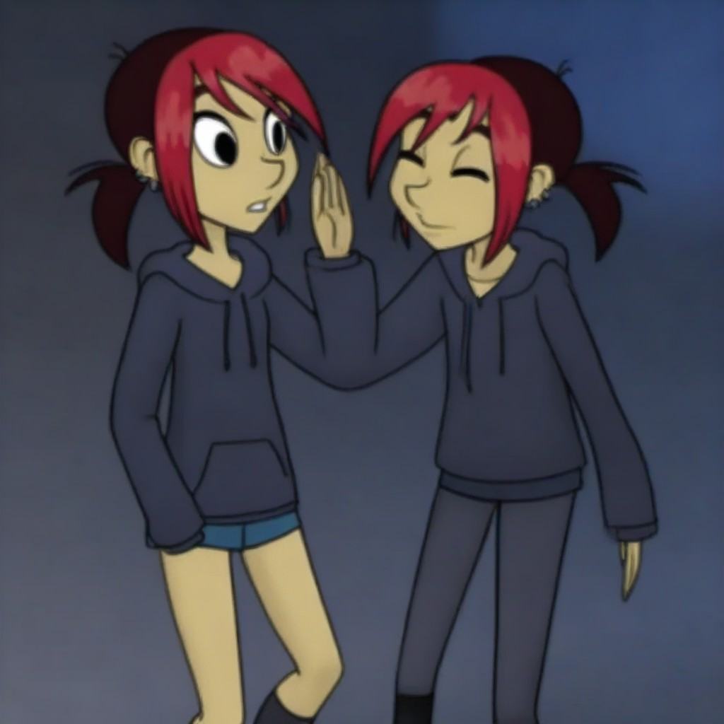 red and brown hair,  medium hair,  ponytail on Tensor.Art