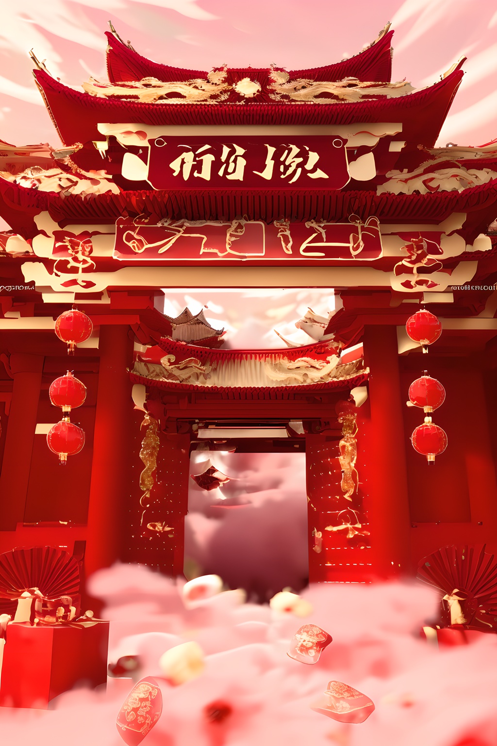 (masterpiece, top quality, best quality, official art, beautiful and aesthetic:1.2),(8k, best quality, masterpiece:1.2),CGposterrender bsw,no humans,red theme,east asian architecture,lantern,architecture,paper lantern,red background,scenery,stairs,<lora:CGposterrender bsw_20231003191818:1>,