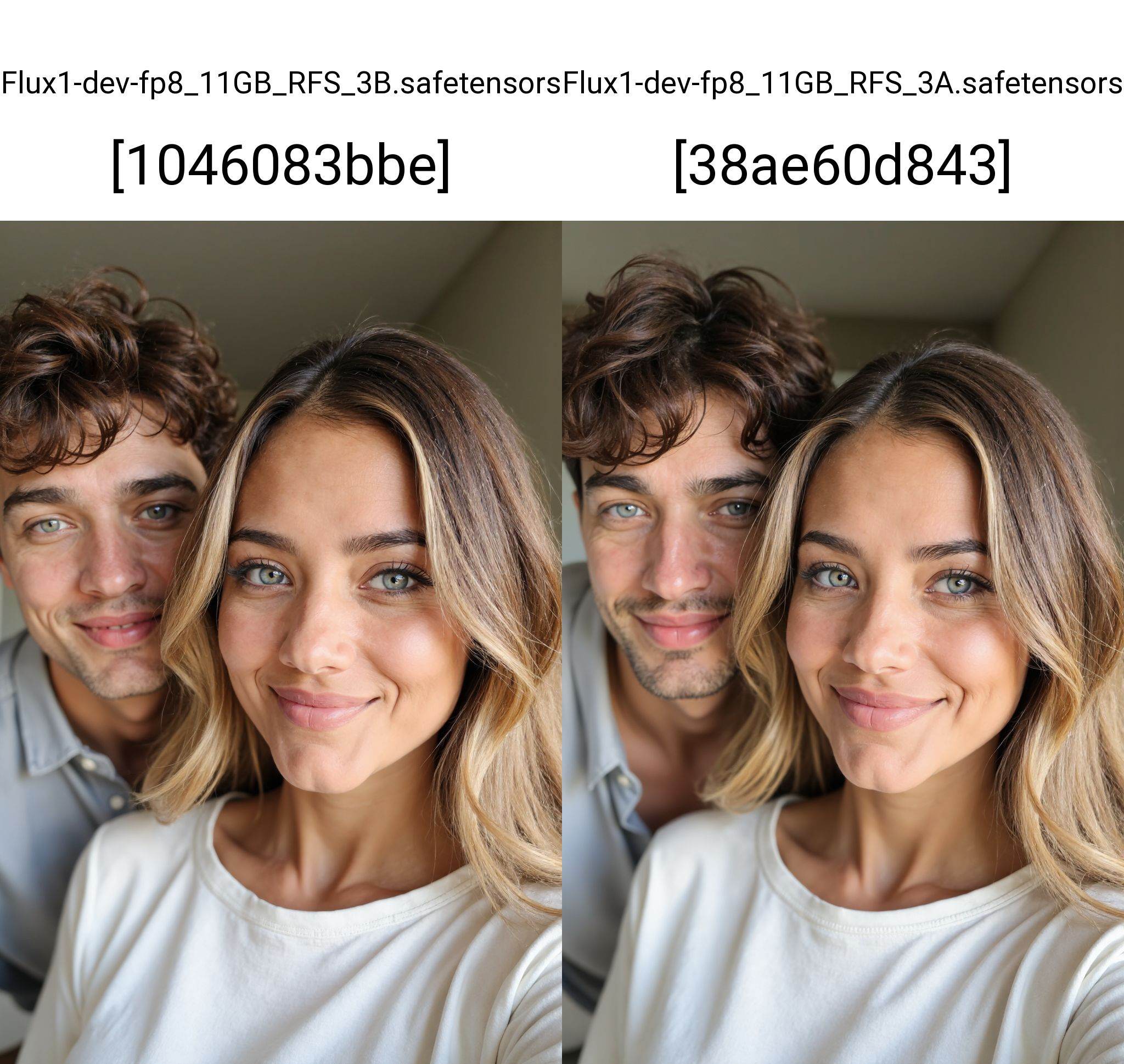 This is a photograph of a young couple posing for a selfie indoors. The woman,  with long blonde hair,  wears a white boat...
