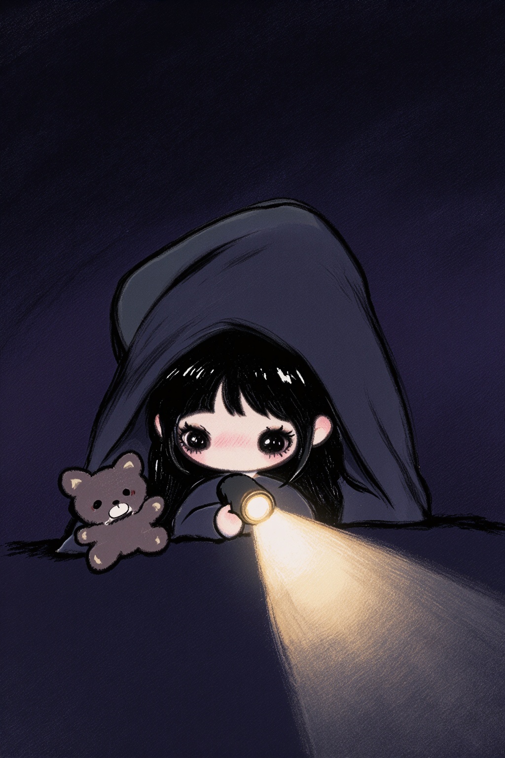 一张惹人怜爱的插画,  背景是昏暗的深紫色,  暗示夜晚 by BP-miaomiao on Tensor.Art