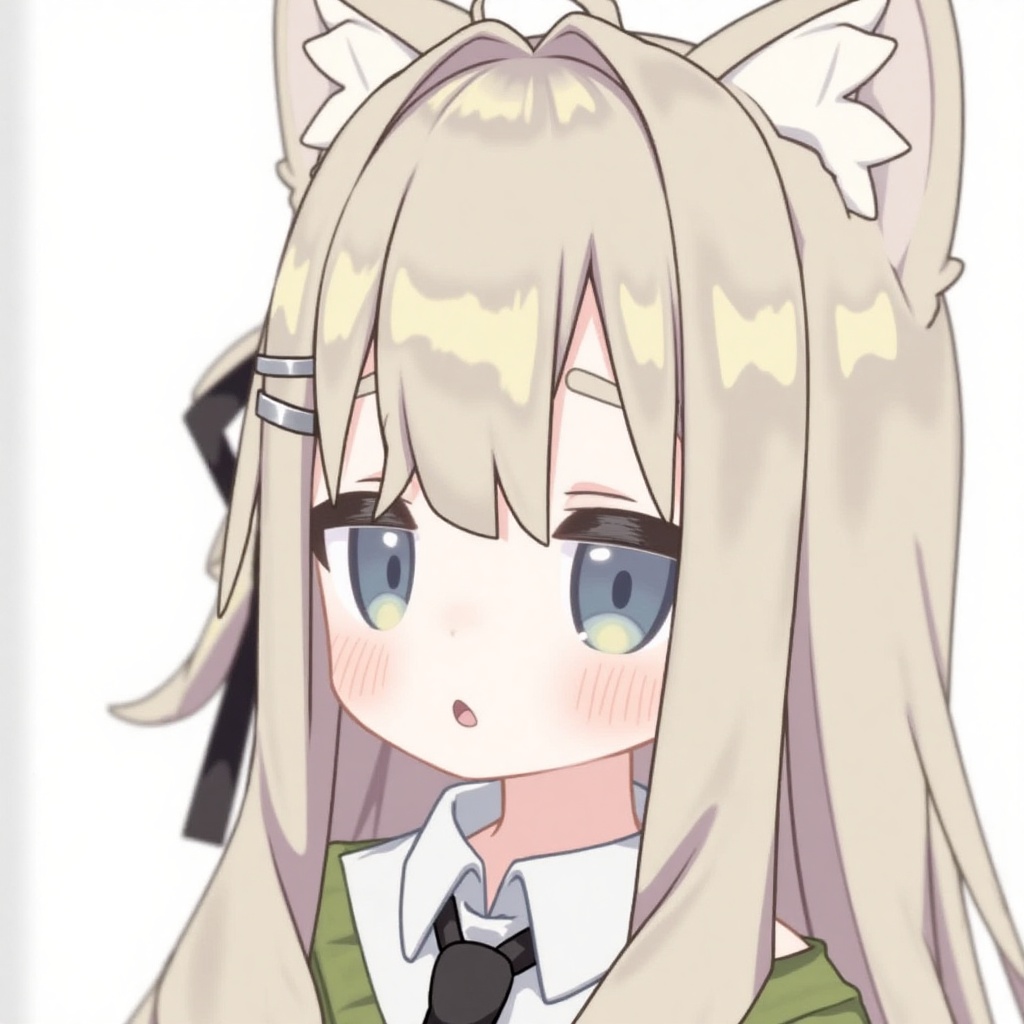 kipfel,kipfel 1girl animal ear fluff animal ears bangs bare shoulders blonde hair blurry cat ears depth of field fox ears fox girl hair between eyes hair ornament hairclip long hair looking at viewer monochrome open mouth sailor collar solo
